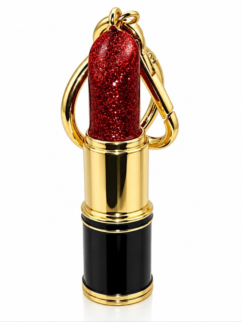 BaubleBar Red Glitter Lipstick Keychain Purse Charm Gold Tone 5.5"